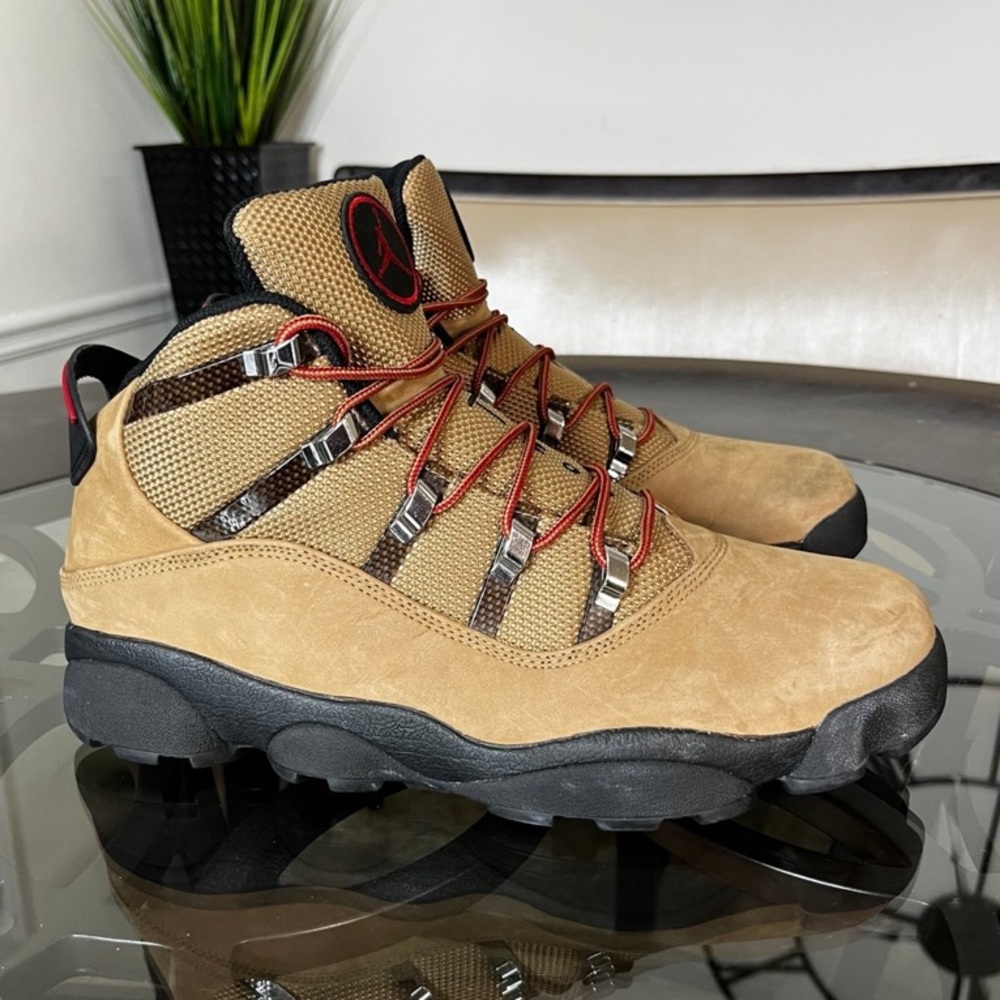 Jordan Men's Wheat Nubuck Boots with Black Sole and Red Accents